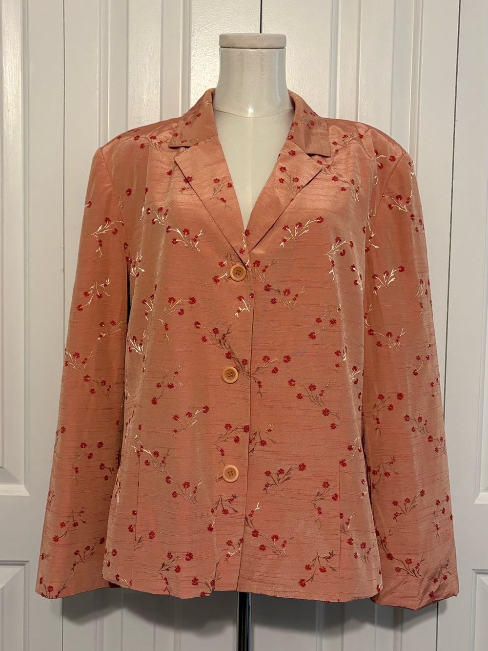 Norton McNaughton Peach Floral Button-Front Blazer
